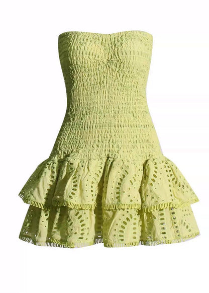 Smocked Strapless Mini Dress Lightweight Blue Print