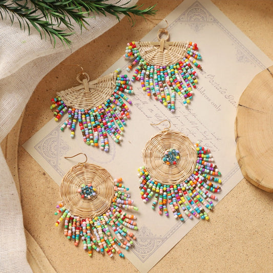 Earwish - Boho Woven Beaded Fringe Earrings - Vintage &amp; Special