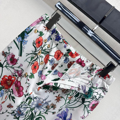 GG SS26 Printed Straight Leg Trousers White Multicolor Silk 351693