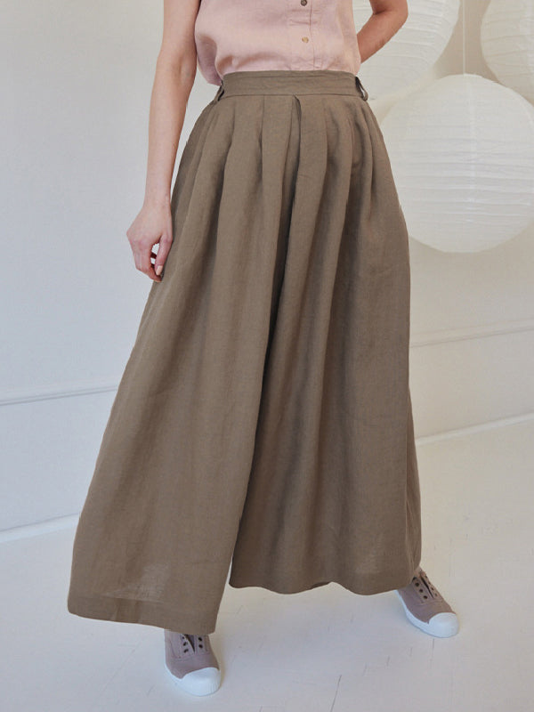 High Waisted Loose Pleated Pockets Solid Color Casual Pants Bottoms