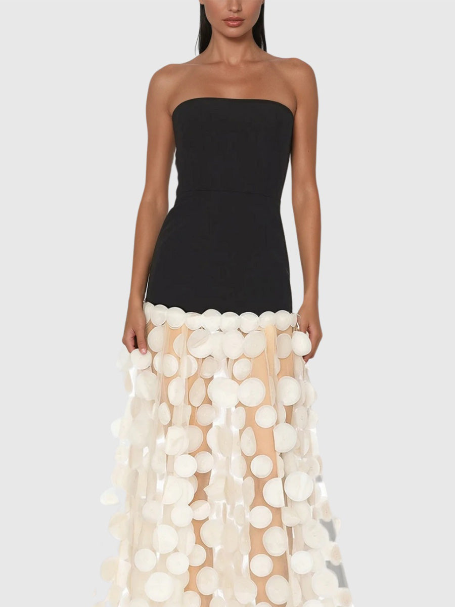 Audrey Dot Strapless Maxi Dress In Apricot