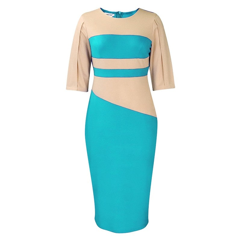 Plus Size OL Split Sleeve Colorblocking Hipster Dress