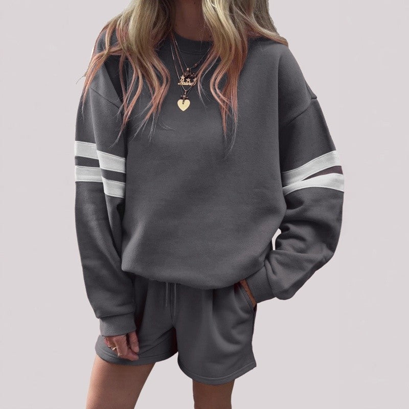 Round Neck Hoodie Shorts Set
