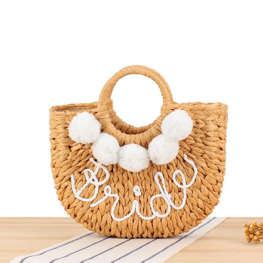 Crochet Market Bag Solid Color Letter Package
