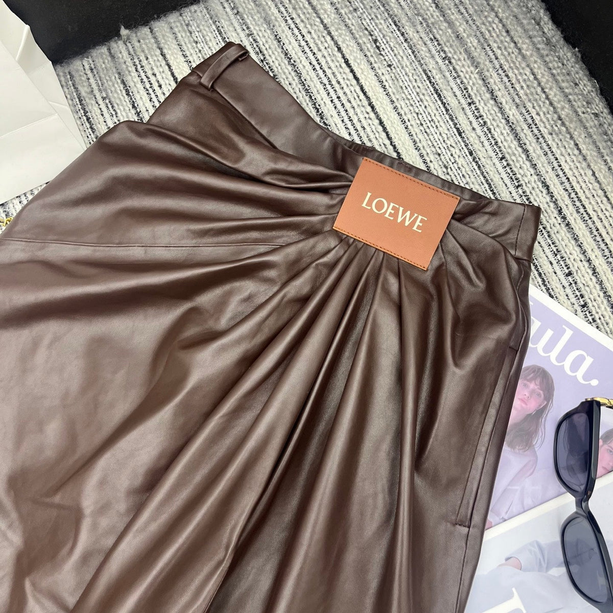 Loewe Wide-Leg Trousers Brown Nappa Leather 348562