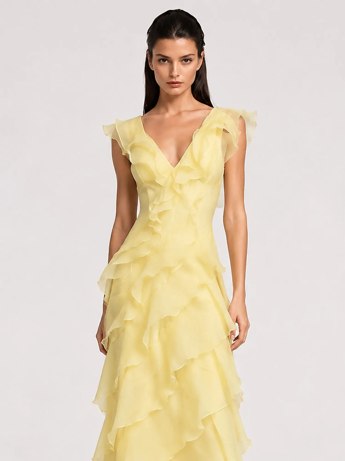 Annabel Ruffled V-Neck Maxi Dress