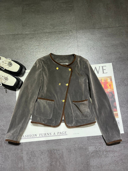 Celine 26ss Short Jacket + A-Line High-Waisted Skirt Set Gray in Suede 189584