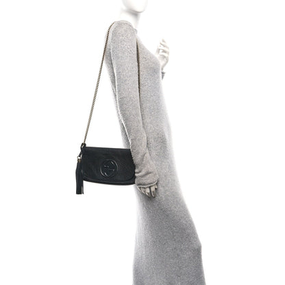 Pebbled Calfskin Medium Soho Flap Crossbody Black