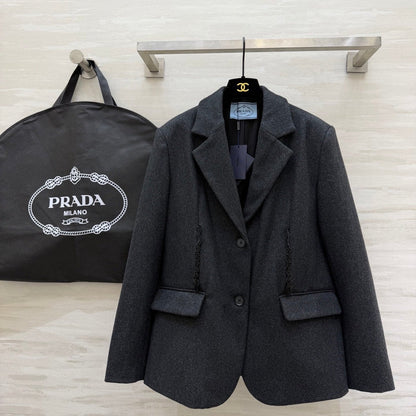 Prada 26s Blazer Dark Grey Wool Blend Fabric 855443