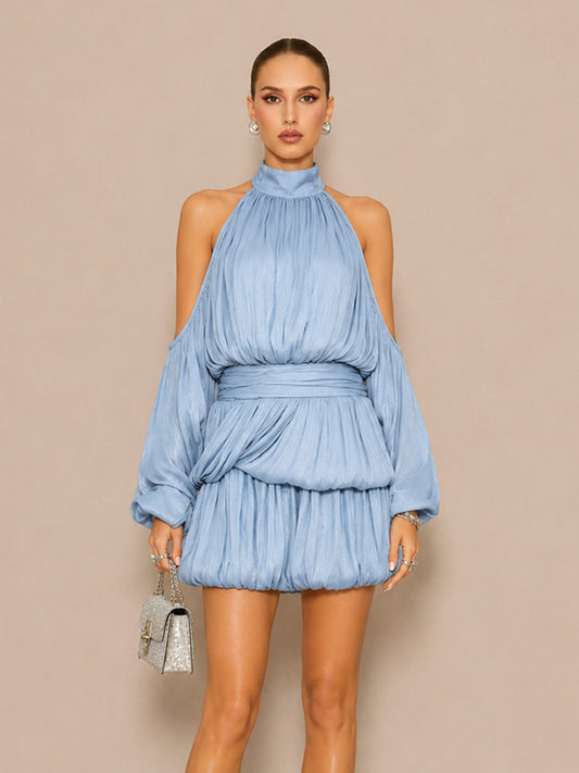 Iliana Elegant Off-Shoulder Lantern-Sleeve Mini Dress