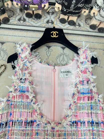 CC Tweed Vest Dress Pink Cotton Polyamide 237351