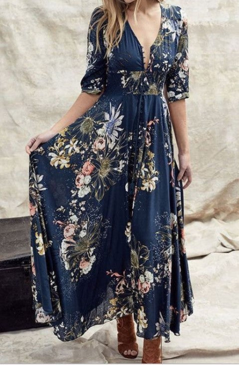Summer Low-Key Luxury Simple Girls Plus Size Women'S Clothing Personalized Printing Design V-Neck Sexy Dress