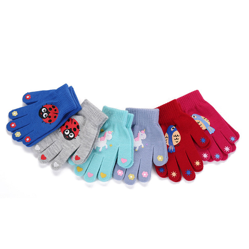 Cute Animal Kids' Fingerless Gloves Warm Non-Slip