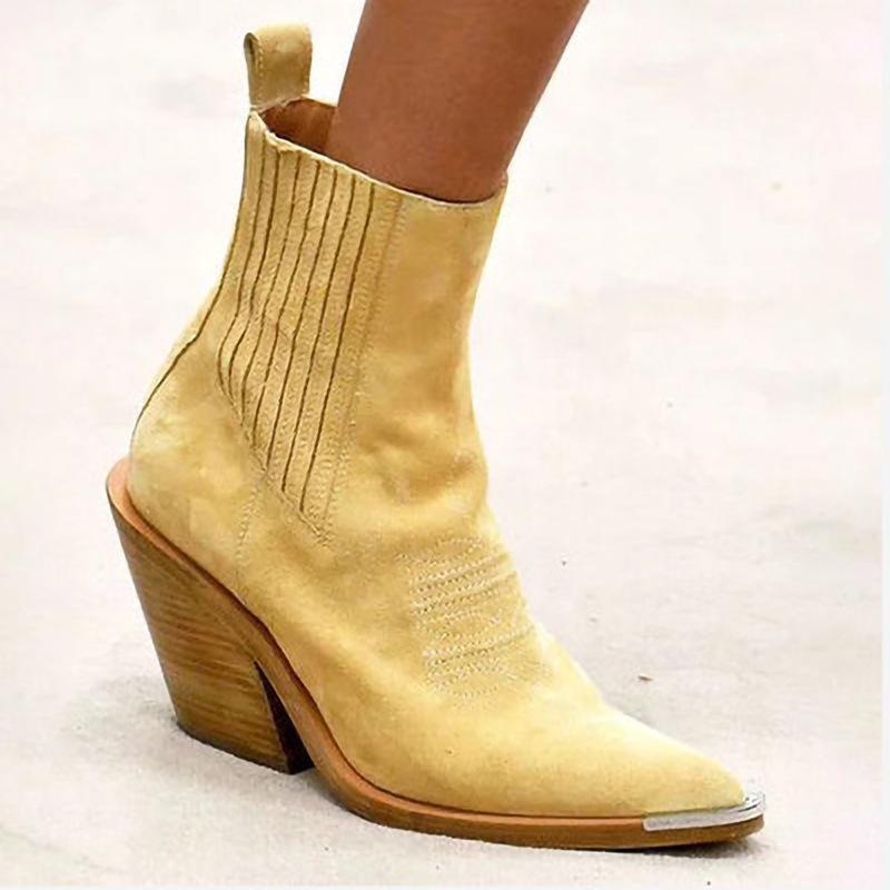 Thick-Heeled Women'S Boots Large Size Pointed Velvet Low Boots