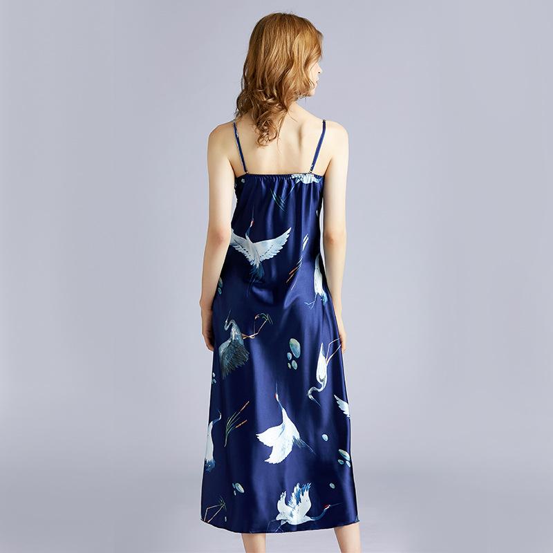 Large Version Of Silk Sexy Pajamas Ladies Summer Long Simple Slings Pajamas Home Clothing.