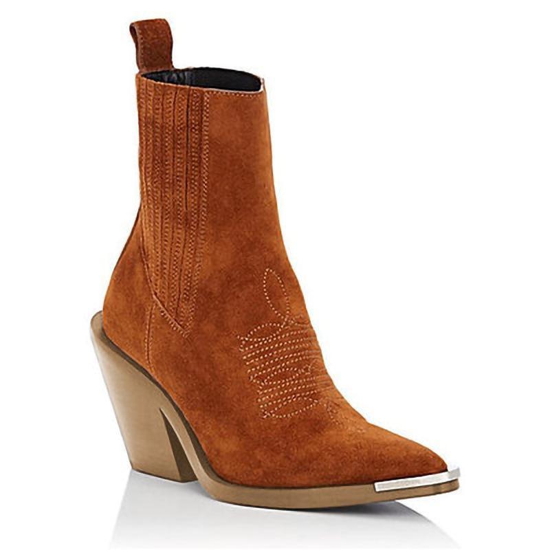Thick-Heeled Women'S Boots Large Size Pointed Velvet Low Boots
