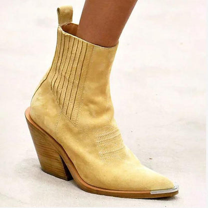 Thick-Heeled Women'S Boots Large Size Pointed Velvet Low Boots