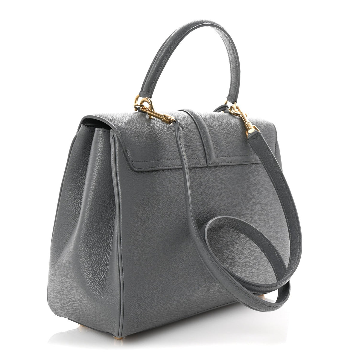 Grained Calfskin Medium 16 Top Handle Bag Grey