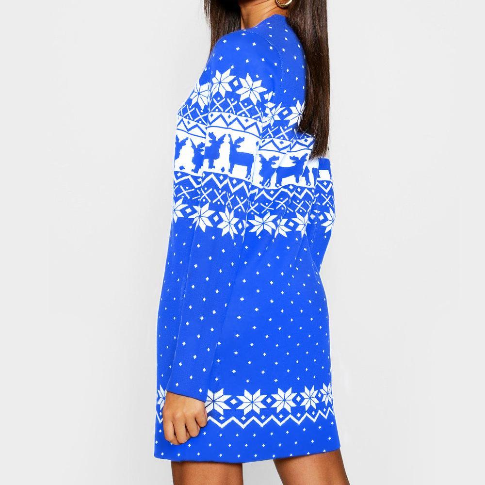 Autumn And Winter New Women'S Christmas Print Long-Sleeved Dress
