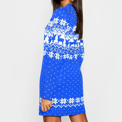 Autumn And Winter New Women'S Christmas Print Long-Sleeved Dress