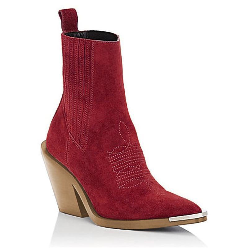 Thick-Heeled Women'S Boots Large Size Pointed Velvet Low Boots