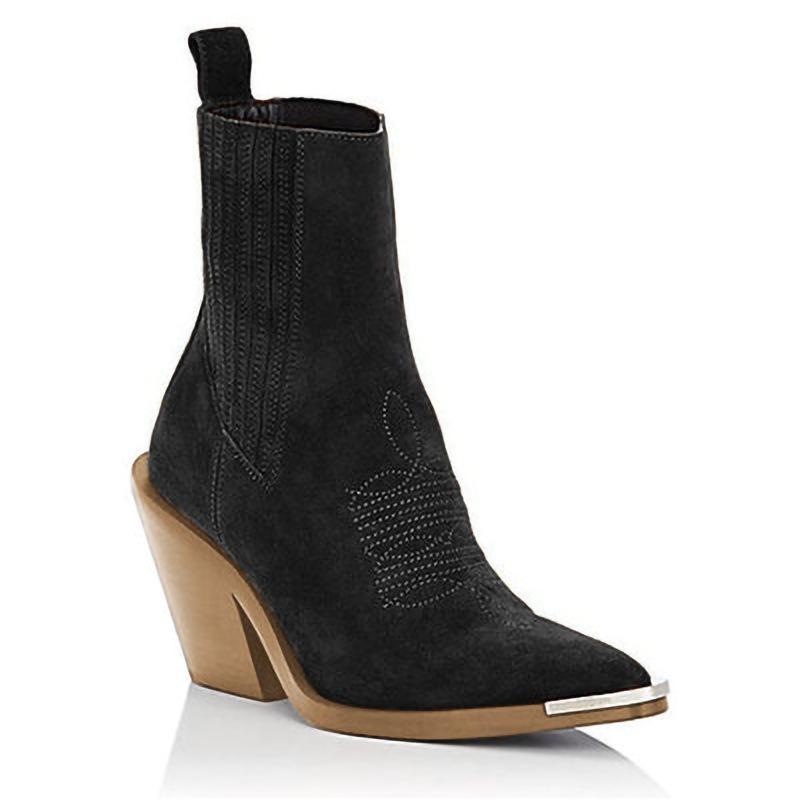 Thick-Heeled Women'S Boots Large Size Pointed Velvet Low Boots