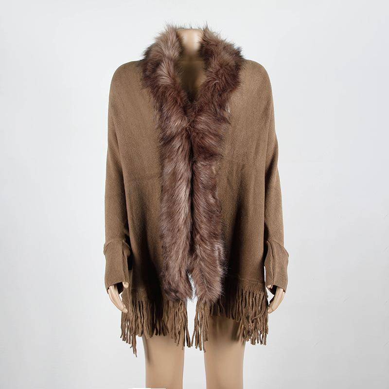 Tassel Cloak Shawl Wool Collar Cloak Solid Color Cardigan Sweater