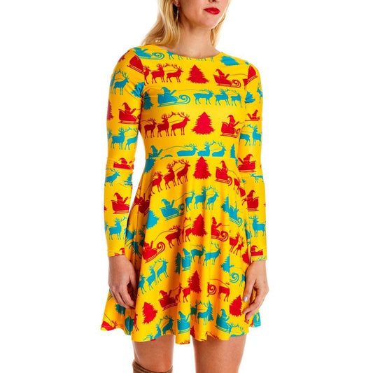 Autumn And Winter New Christmas Clothing Print Long-Sleeved Women'S Dress