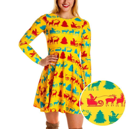 Autumn And Winter New Christmas Clothing Print Long-Sleeved Women'S Dress