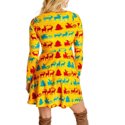 Autumn And Winter New Christmas Clothing Print Long-Sleeved Women'S Dress