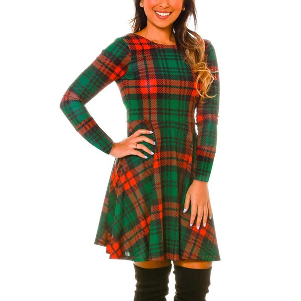 Autumn And Winter New Christmas Clothing Print Long-Sleeved Women'S Dress