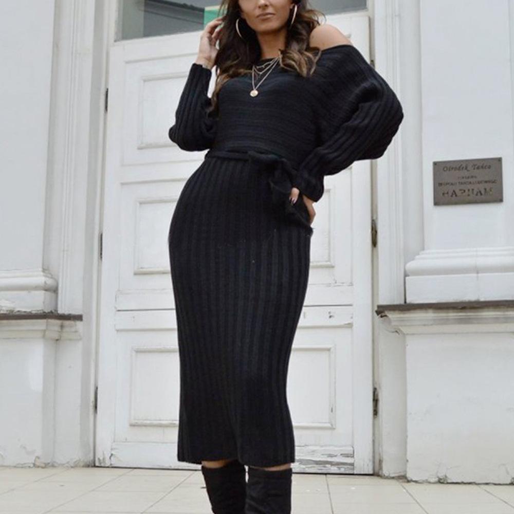 Autumn And Winter Hot Sale New Fashion Women'S Long Sweater Knit Lace Dress