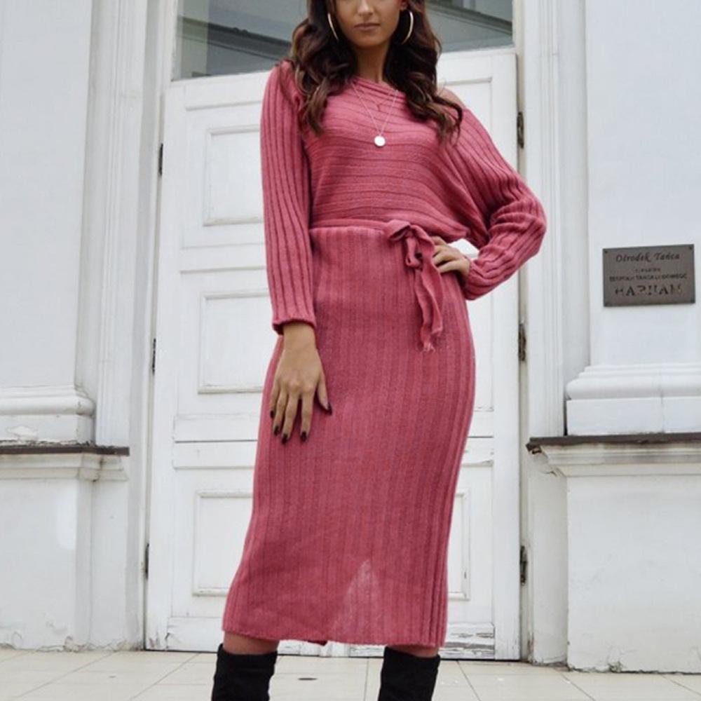 Autumn And Winter Hot Sale New Fashion Women'S Long Sweater Knit Lace Dress