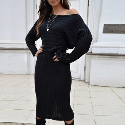 Autumn And Winter Hot Sale New Fashion Women'S Long Sweater Knit Lace Dress