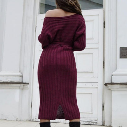 Autumn And Winter Hot Sale New Fashion Women'S Long Sweater Knit Lace Dress