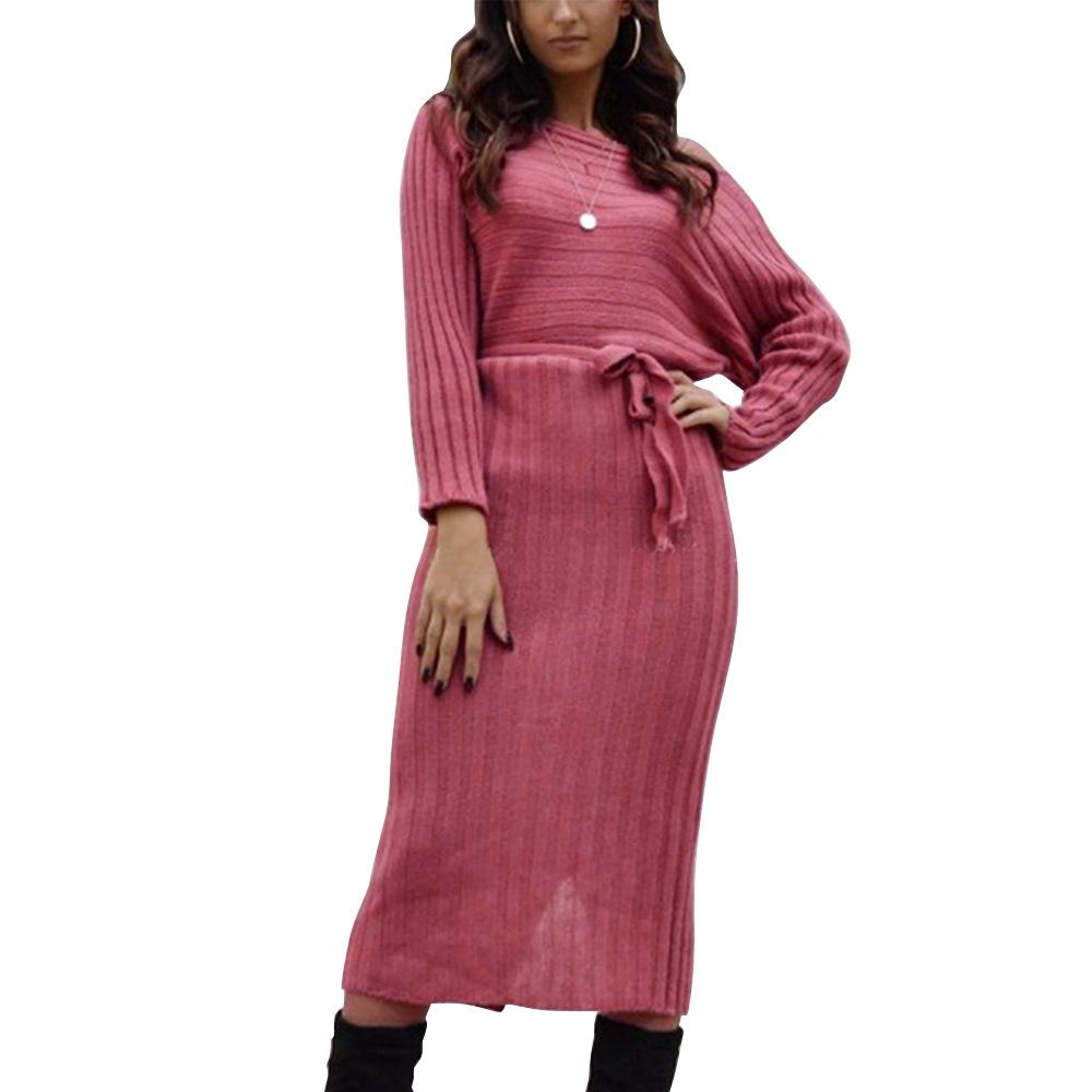 Autumn And Winter Hot Sale New Fashion Women'S Long Sweater Knit Lace Dress