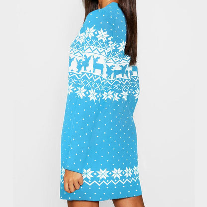 Autumn And Winter New Women'S Christmas Print Long-Sleeved Dress