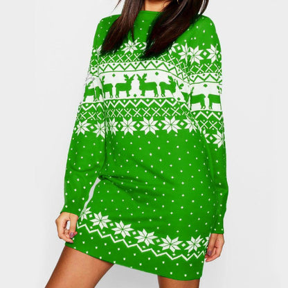 Autumn And Winter New Women'S Christmas Print Long-Sleeved Dress