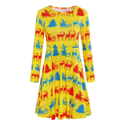 Autumn And Winter New Christmas Clothing Print Long-Sleeved Women'S Dress