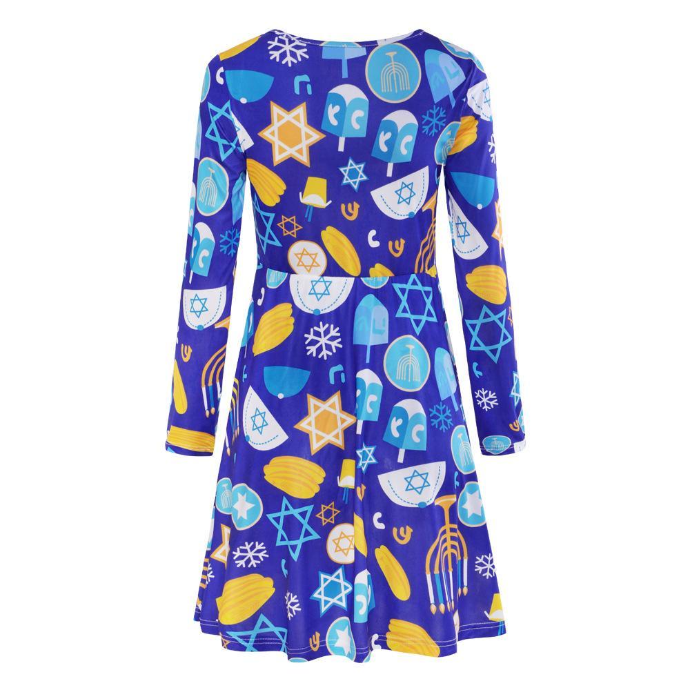 Autumn And Winter New Christmas Clothing Print Long-Sleeved Women'S Dress