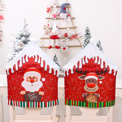 Christmas Big Hat Chair Cover Home Decoration Cartoon Old Man Snowman Stool Cover