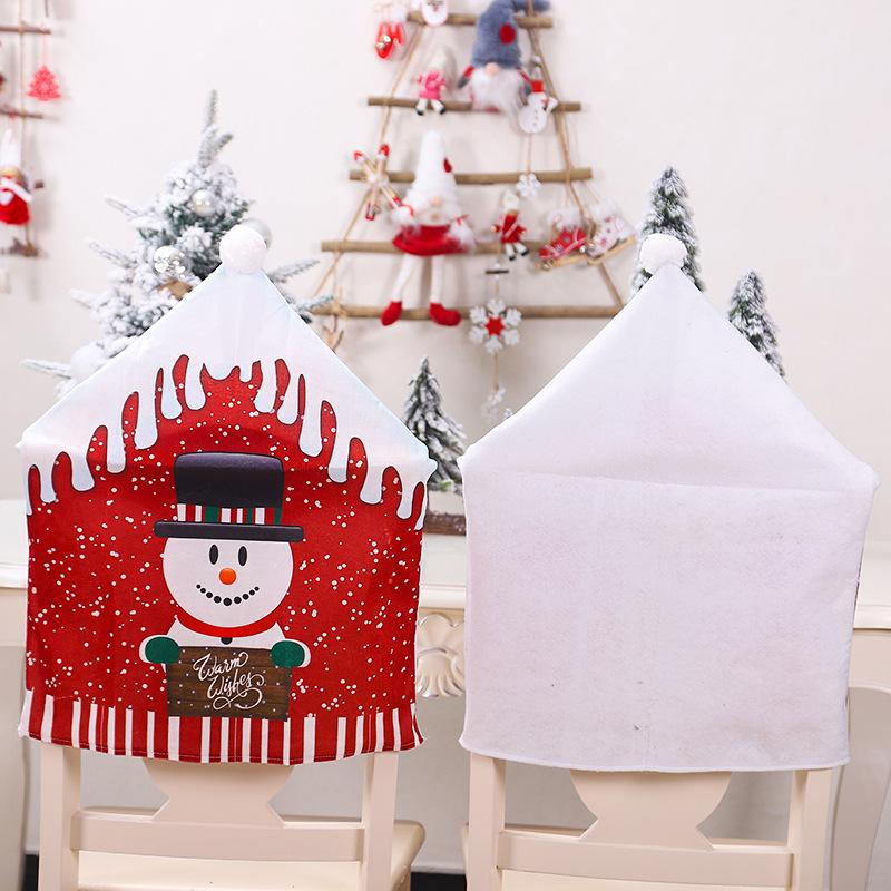 Christmas Big Hat Chair Cover Home Decoration Cartoon Old Man Snowman Stool Cover