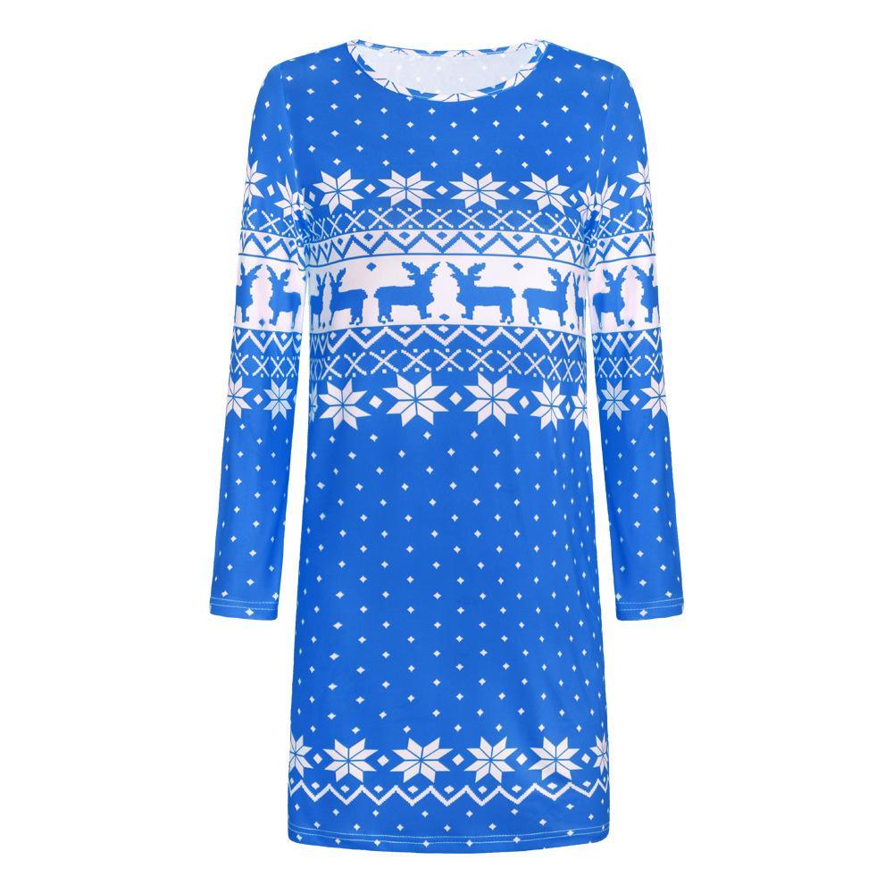 Autumn And Winter New Women'S Christmas Print Long-Sleeved Dress