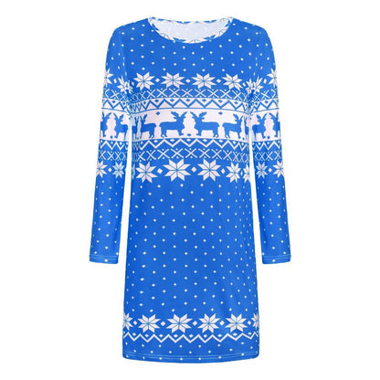Autumn And Winter New Women'S Christmas Print Long-Sleeved Dress