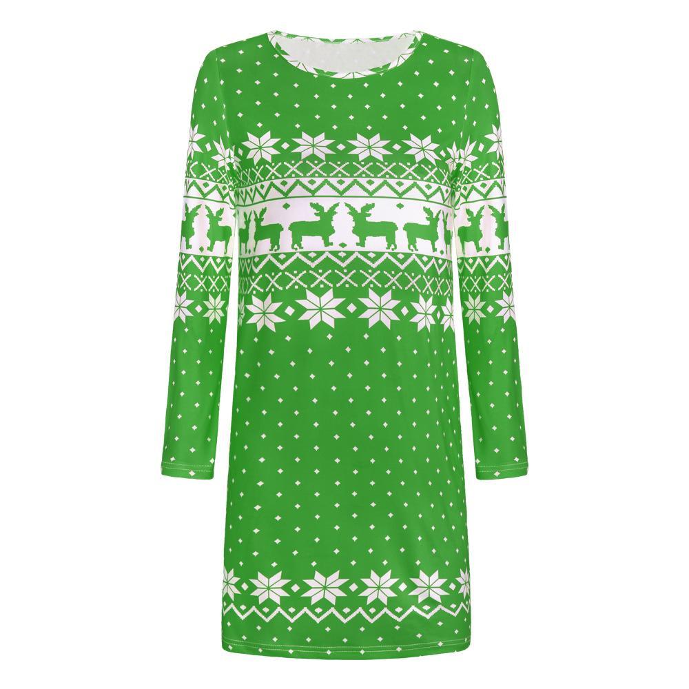 Autumn And Winter New Women'S Christmas Print Long-Sleeved Dress
