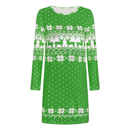 Autumn And Winter New Women'S Christmas Print Long-Sleeved Dress