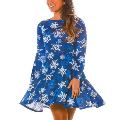 Autumn And Winter New Christmas Clothing Print Long-Sleeved Women'S Dress
