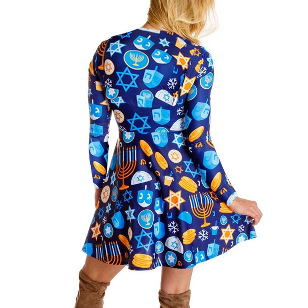 Autumn And Winter New Christmas Clothing Print Long-Sleeved Women'S Dress