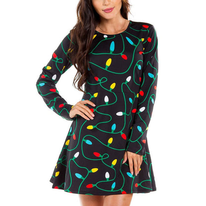 Autumn And Winter New Christmas Clothing Print Long-Sleeved Women'S Dress