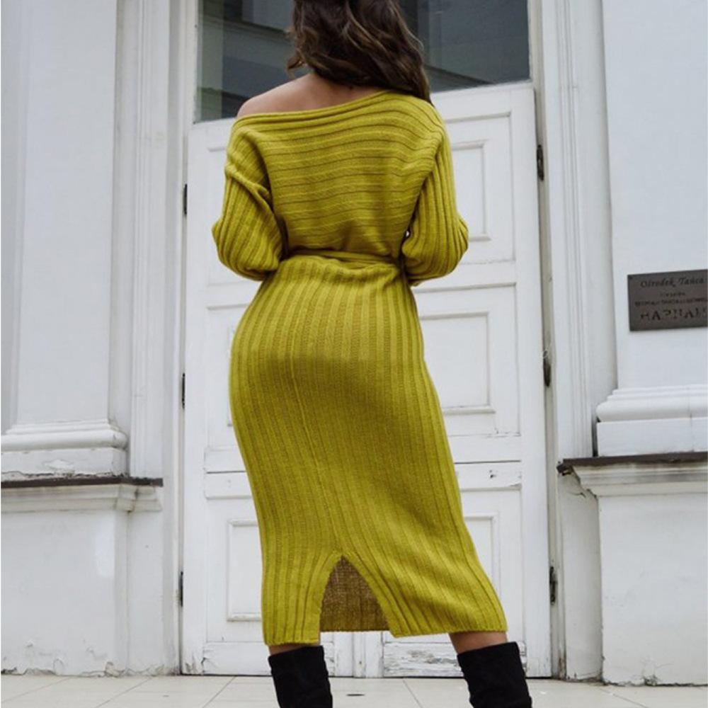 Autumn And Winter Hot Sale New Fashion Women'S Long Sweater Knit Lace Dress
